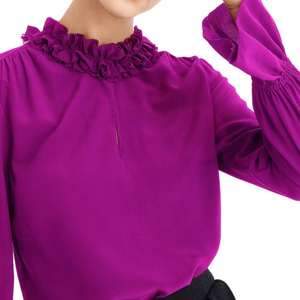 J.crew Plum Ruffle-Neck Silk Top - Picture 2 of 9